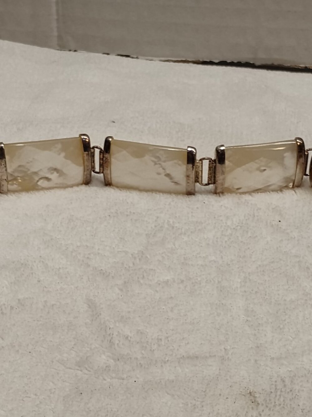 Vintage WW Hong Kong 925 Sterling Silver Mother Of Pearl Panel Link Bracelet - Picture 4 of 11